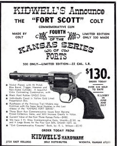 Colt 'Fort Scott' commemonative .22 ad for Kidwell's